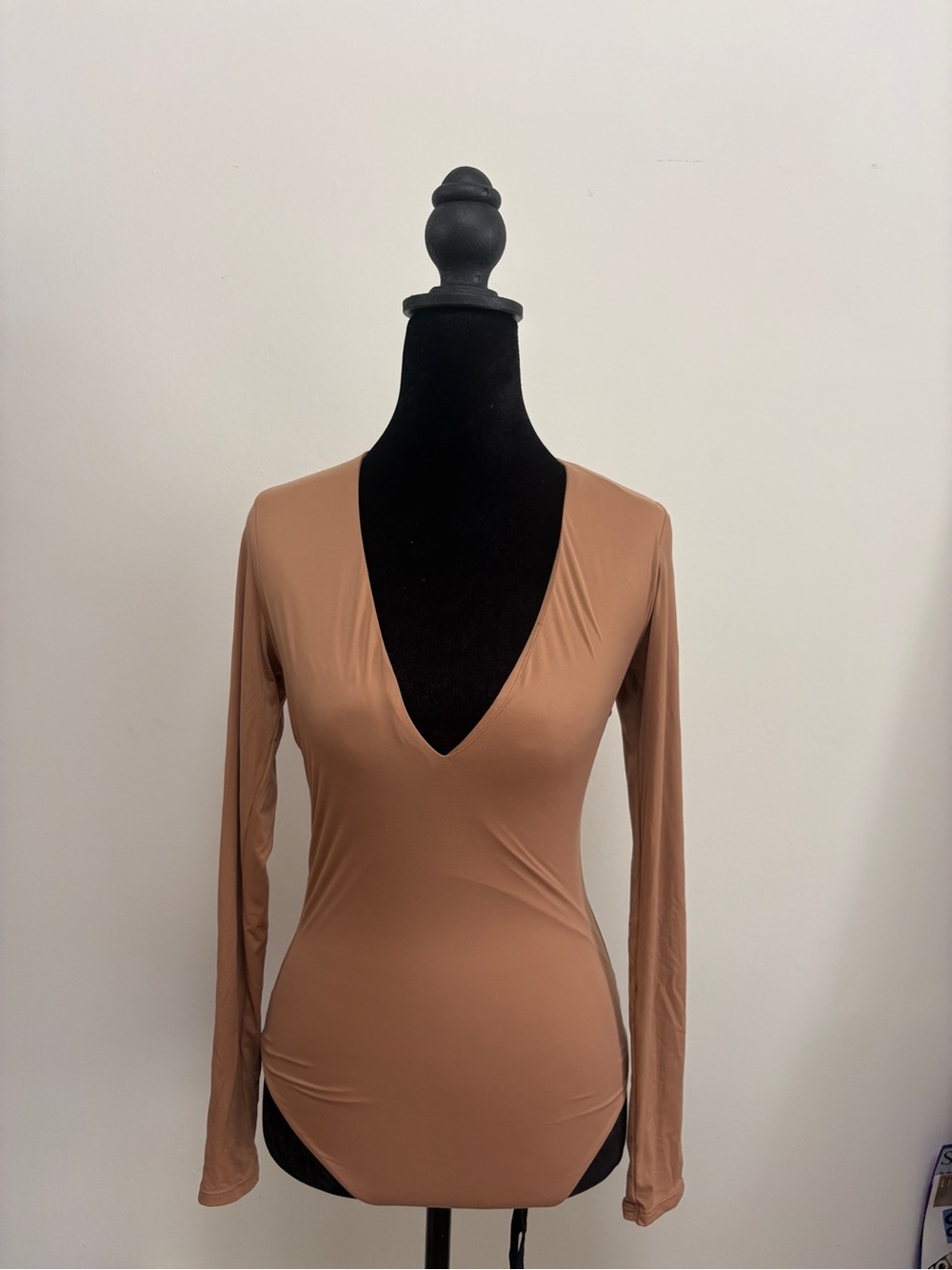 Victoria's Secret Long Sleeve V-Neck Bodysuit in Camel